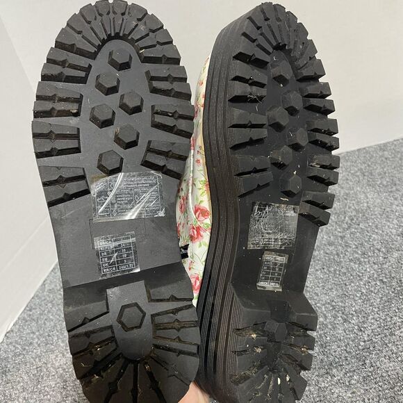 Floral Combat Boots Womens Size 7 White Pink Platform Lace Up Ankle Chunky - Picture 6 of 8